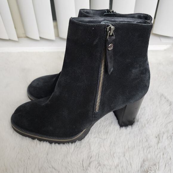 NEW Paul Green Sloane Black Suede Heeled Lug Ankle Boot - Picture 5 of 13